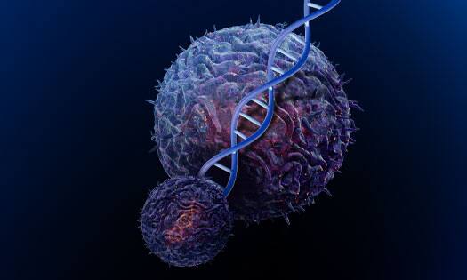 DNA strand on top of a T cell representing the process of genetically engineering a T cell to express a specific chimeric antigen receptor (CAR)