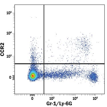 Detection of CCR2 antibody in Mouse Splenocytes antibody by Flow Cytometry.