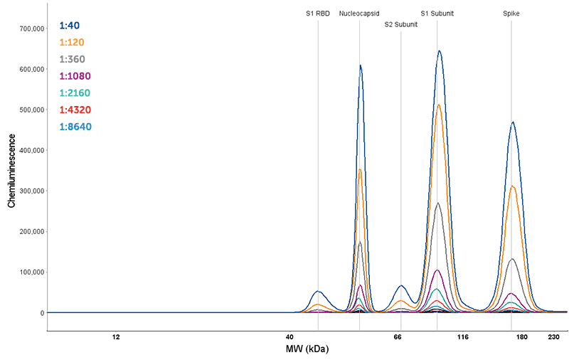 The SARS-CoV-2 Multi-Antigen Serology Module for Simple Western™ provides an immune fingerprint of serum antibodies against five antigens commonly associated with SARS-CoV-2 infection in only three hours
