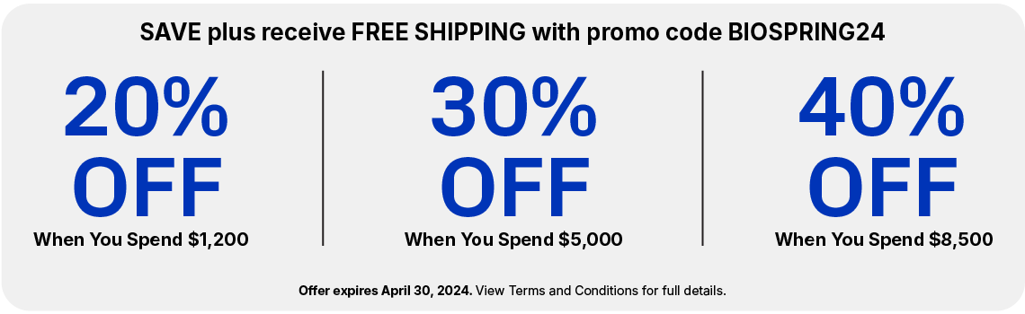 Save 20% when you spend $1,200, 30% when you spend $5,000, or 40% when you spend $8,500