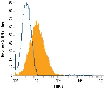 Detection of LRP-4 antibody in U-87 MG Human Cell Line antibody by Flow Cytometry.
