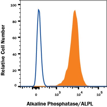Detection of Alkaline Phosphatase/ALPL antibody in BG01V Human Cells antibody by Flow Cytometry.