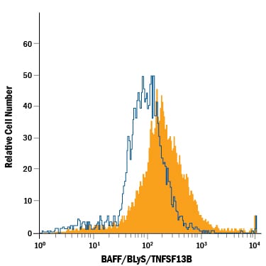 Detection of BAFF/BLyS/TNFSF13B antibody in Human PBMCs antibody by Flow Cytometry.