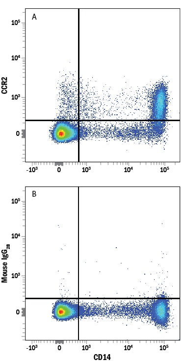 Detection of CCR2 antibody in Human PBMCs antibody by Flow Cytometry.