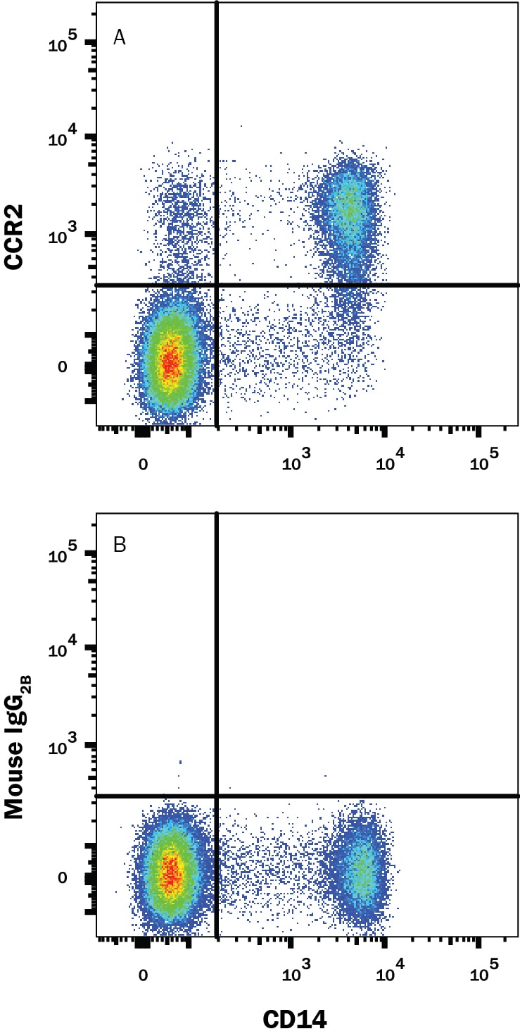 Detection of CCR2 antibody in Human PBMCs antibody by Flow Cytometry.