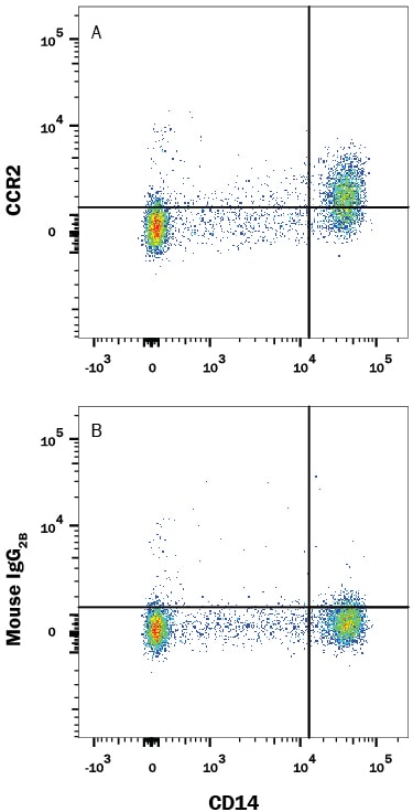 Detection of CCR2 antibody in Human PBMCs antibody by Flow Cytometry.