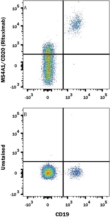 Detection of MS4A1/CD20 antibody in Human PBMCs antibody by Flow Cytometry.