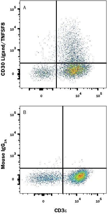 Detection of CD30 Ligand/TNFSF8 antibody in Human PBMCs antibody by Flow Cytometry.