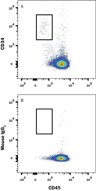 Detection of CD34 antibody in Human PBMCs antibody by Flow Cytometry.