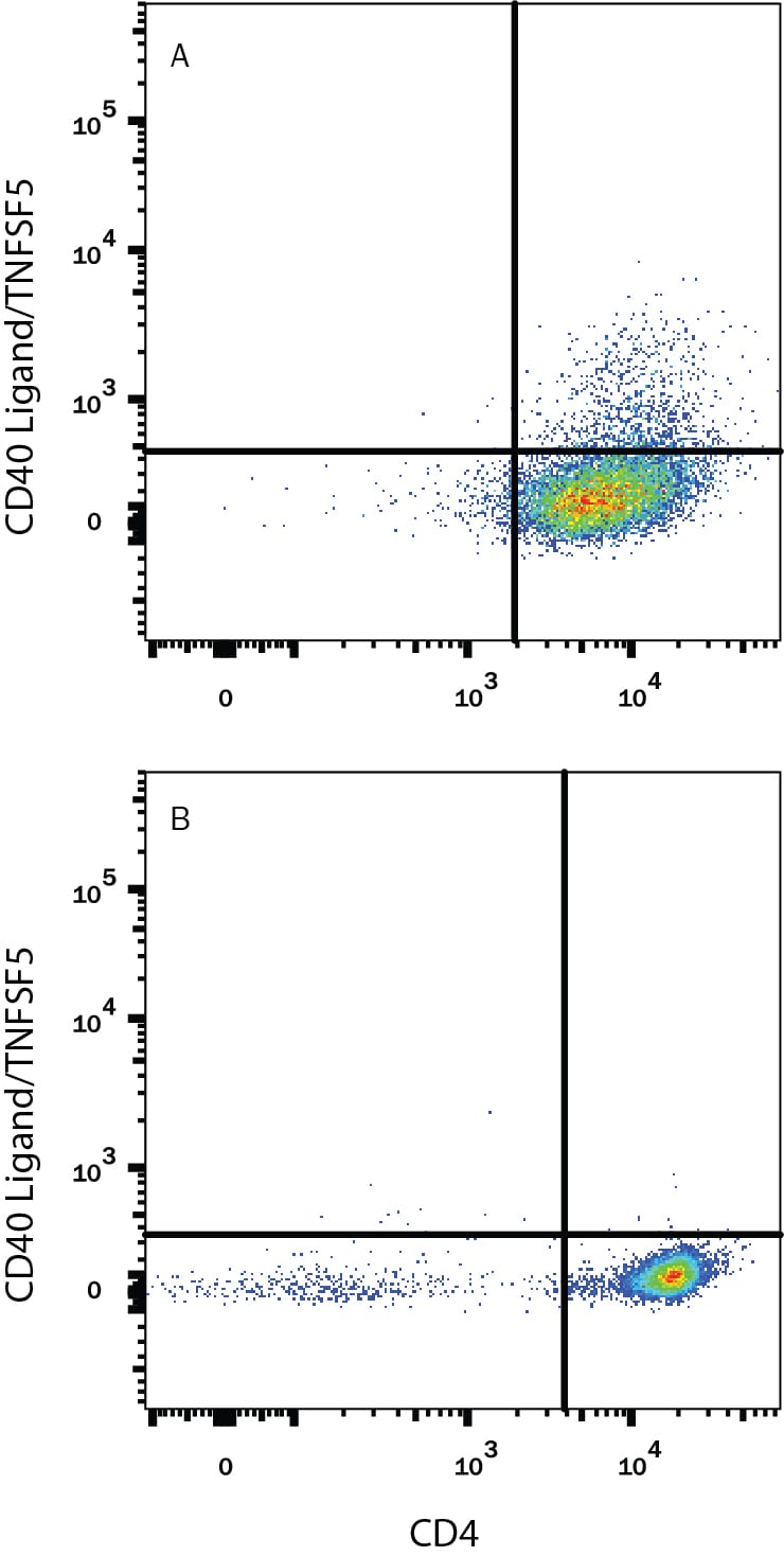 Detection of CD40 Ligand/TNFSF5 antibody in Mouse Splenocytes antibody by Flow Cytometry.