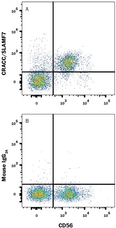 Detection of CRACC/SLAMF7 antibody in Human PBMCs antibody by Flow Cytometry.