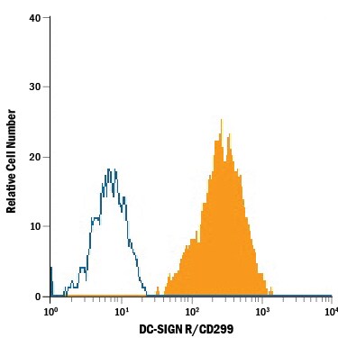 Detection of DC-SIGNR/CD299 antibody in NIH-3T3 Mouse Cell Line Transfected with Human DC-SIGNR/CD299 antibody by Flow Cytometry.