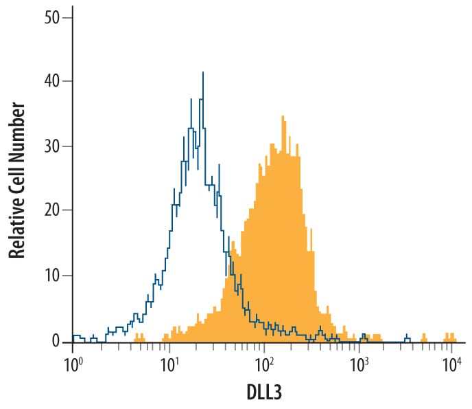 Detection of DLL3 antibody in U-118-MG Human Cell Line antibody by Flow Cytometry.