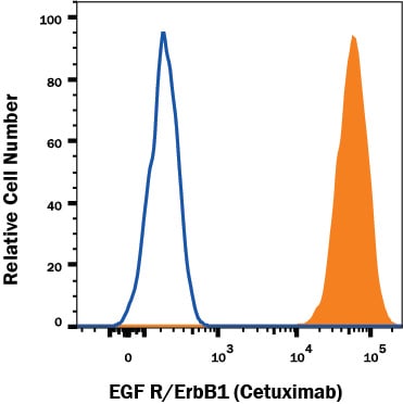Detection of EGF R/ErbB1 antibody in A431 human epithelial carcinoma cell line antibody by Flow Cytometry.