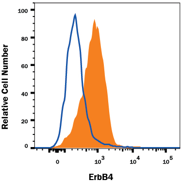 Detection of ErbB4/Her4 antibody in MCF-7 Human Cell Line antibody by Flow Cytometry.