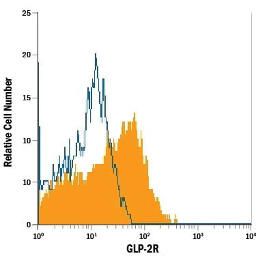 Detection of GLP-2R antibody in NS0 Mouse Cell Line Transfected with Human GLP-2R antibody by Flow Cytometry.