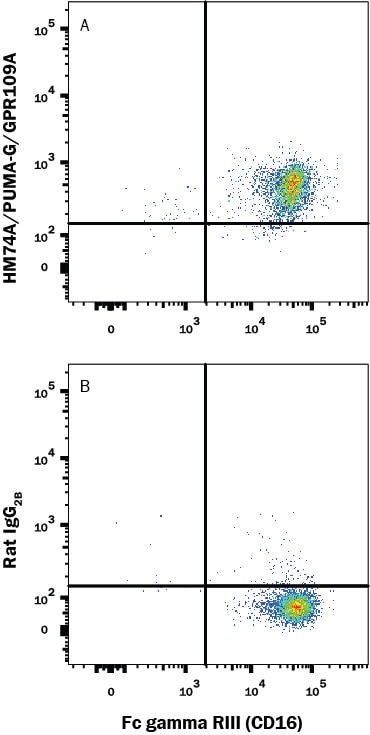 Detection of HM74A/PUMA-G/GPR109A antibody in Human Neutrophils antibody by Flow Cytometry.