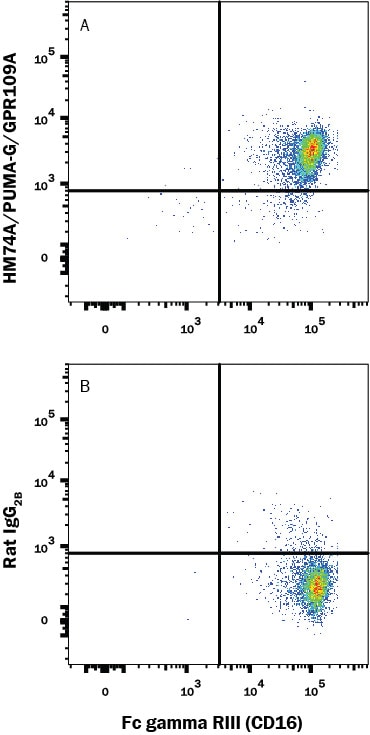Detection of HM74A/PUMA-G/GPR109A antibody in Human Blood Neutrophils antibody by Flow Cytometry.