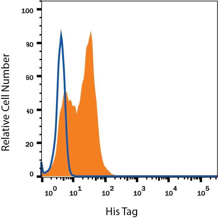 Detection of His Tag antibody in HEK293 Human Cell Line Transfected with His-tagged Protein antibody by Flow Cytometry.