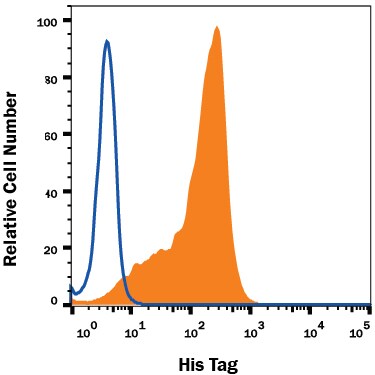 Detection of His Tag antibody in HEK293 Human Cell Line Transfected with His-tagged Proteins antibody by Flow Cytometry.