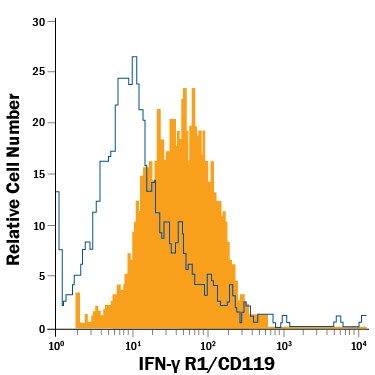 Detection of IFN-? R1/CD119 antibody in Mouse Splenocytes antibody by Flow Cytometry.