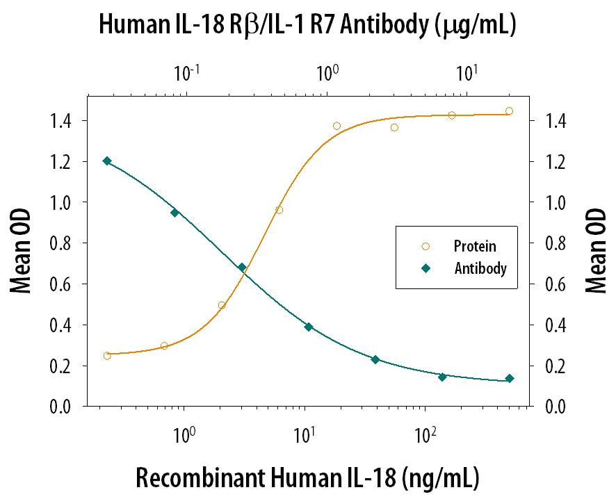 IFN‑ gamma  secretion Induced by IL‑18/IL‑1F4 and Neutralization by Human IL‑18 R beta /IL‑1 R7 Antibody.