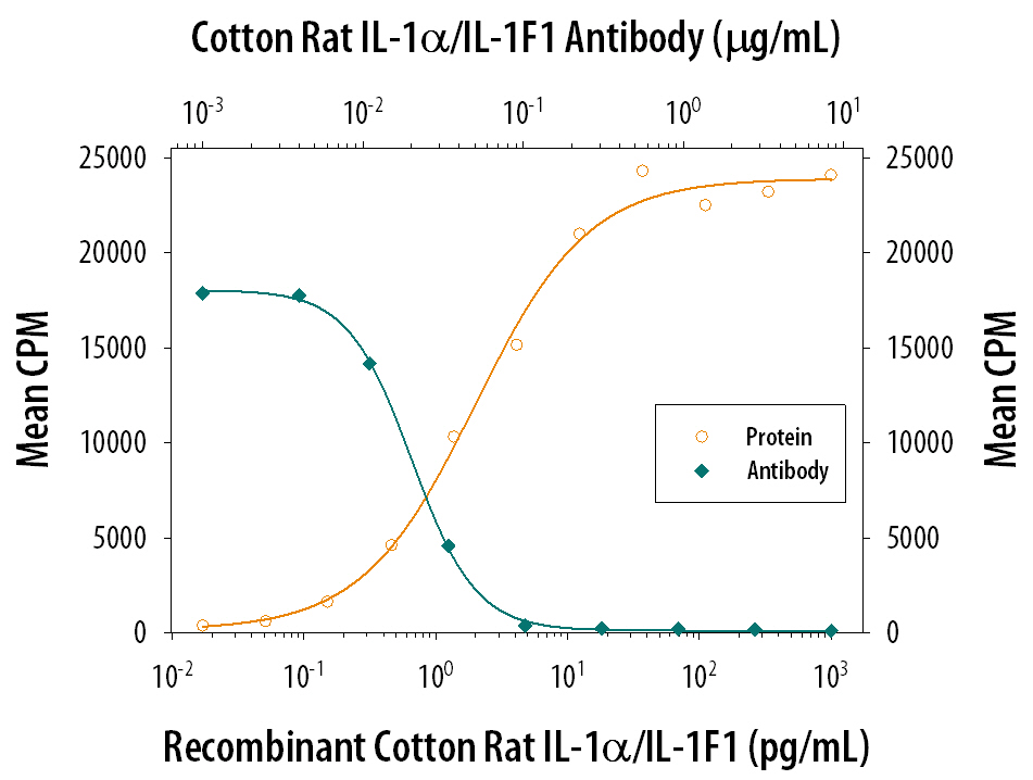 Cell Proliferation Induced by IL-1 alpha /IL-1F1 Neutralization Cotton Rat IL‑1 alpha /IL‑1F1 Antibody.