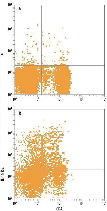 Detection of IL-15 Ra antibody in Human PBMCs antibody by Flow Cytometry.