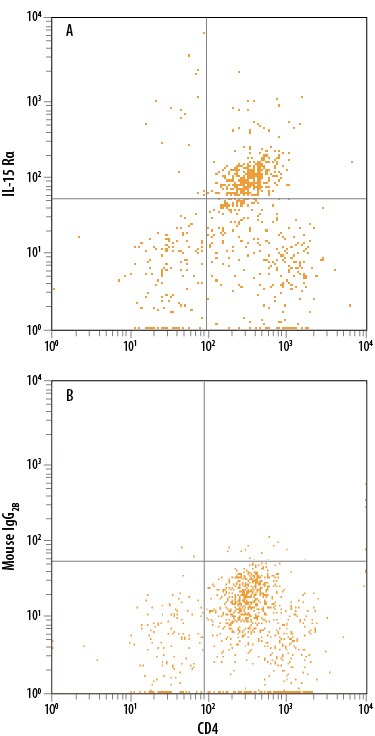 Detection of IL-15 Ra antibody in Human CD4+PBMCs antibody by Flow Cytometry.