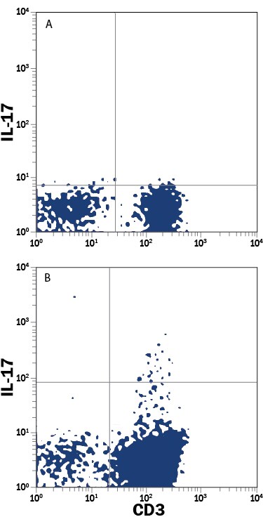 Detection of IL‑17/IL‑17A antibody in Human PBMCs antibody by Flow Cytometry.