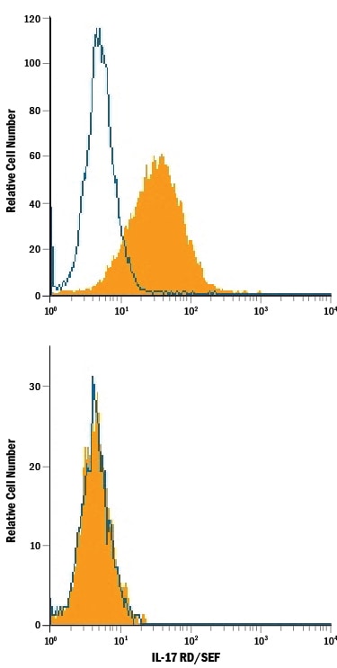 Detection of IL-17 RD/SEF antibody in HEK293 Human Cell Line Transfected with Human IL-17 RD/SEF antibody by Flow Cytometry.