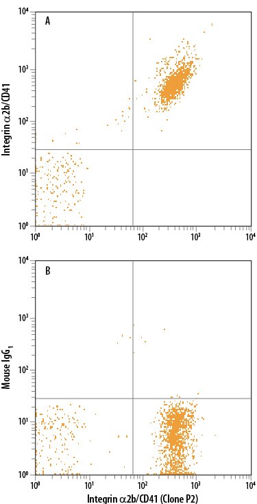 Detection of Integrin a2b/CD41 antibody in Human Blood Platelets antibody by Flow Cytometry.