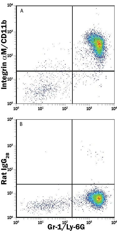 Detection of Integrin aM/CD11b antibody in Mouse Bone Marrow Cells antibody by Flow Cytometry.
