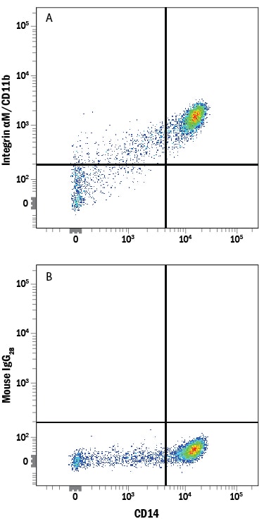 Detection of Integrin aM/CD11b antibody in Human PBMCs antibody by Flow Cytometry.
