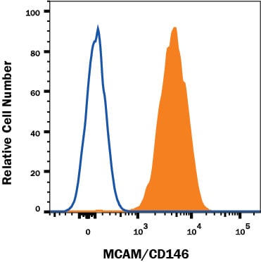 Detection of MCAM/CD146 antibody in HeLa Human Cell Line antibody by Flow Cytometry.