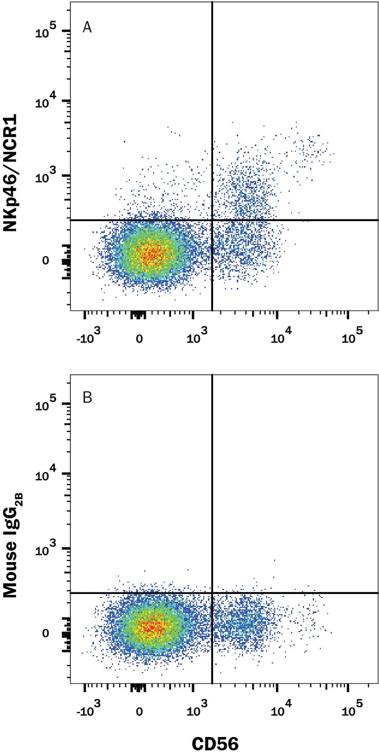 Detection of NKp46/NCR1 antibody in Human PBMCs antibody by Flow Cytometry.