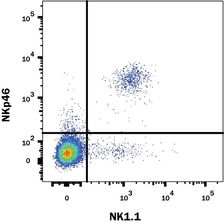 Detection of NKp46/NCR1 antibody in Mouse Splenocytes antibody by Flow Cytometry.