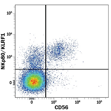 Detection of NKp80/KLRF1 antibody in Human PBMCs antibody by Flow Cytometry.