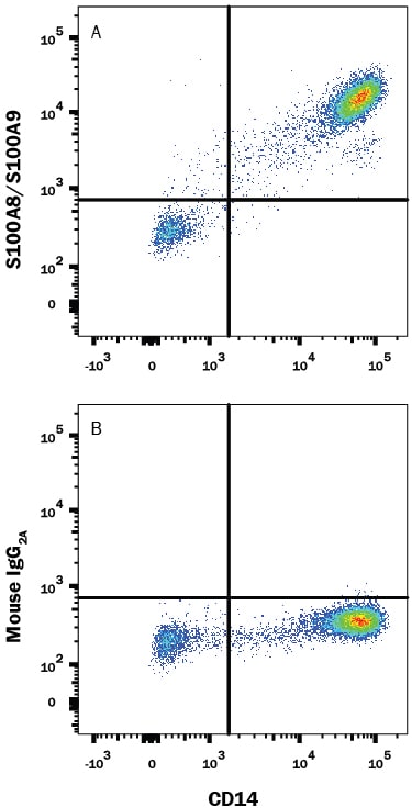 Detection of S100A8/S100A9 Heterodimer antibody in Human PBMCs antibody by Flow Cytometry.