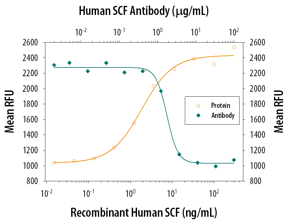 Cell Proliferation Induced by SCF/c‑kit Ligand and Neutralization by Human SCF/c‑kit Ligand Antibody.