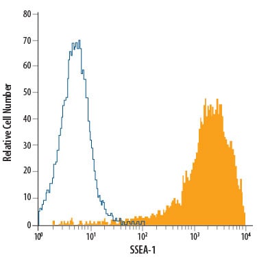 Detection of SSEA-1 antibody in Undifferentiated D3 Mouse Cell Line antibody by Flow Cytometry.