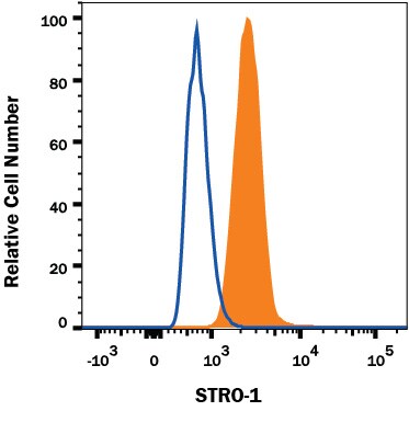 Detection of STRO-1 antibody in MG-63 Cell Line antibody by Flow Cytometry.