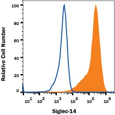 Detection of Siglec-14 antibody in HEK293 Human Cell Line Transfected with Human Siglec-14 antibody by Flow Cytometry.