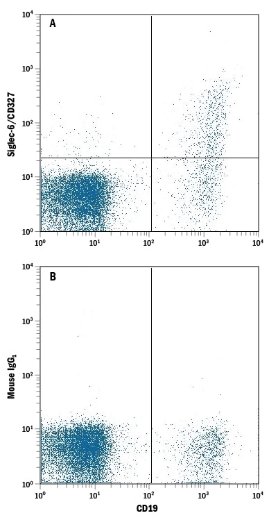 Detection of Siglec-6/CD327 antibody in Human PBMC lymphocytes antibody by Flow Cytometry.