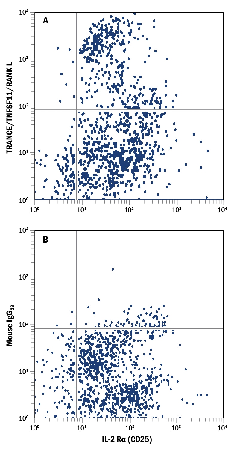 Detection of TRANCE/TNFSF11/RANK L antibody in Human PBMCs antibody by Flow Cytometry.