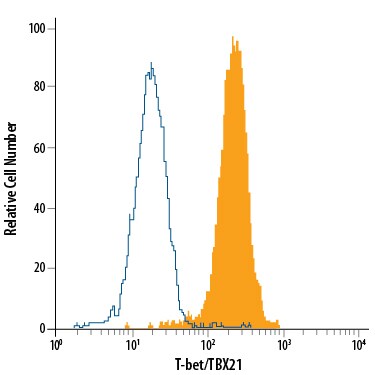 Detection of T-bet/TBX21 antibody in Jurkat Human Cell Line antibody by Flow Cytometry.