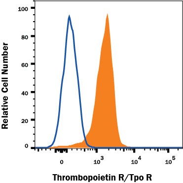 Detection of Thrombopoietin R/Tpo R antibody in TF-1 Human Cell Line antibody by Flow Cytometry.