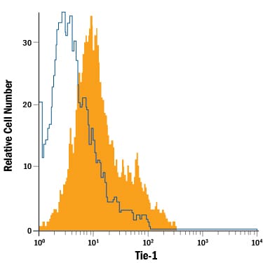Detection of Tie-1 antibody in Human Umbilical Vein Endothelial Cells (HUVEC) antibody by Flow Cytometry.