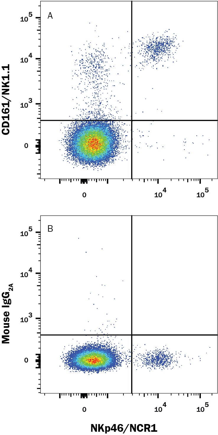 Detection of CD161/NK1.1 antibody in Mouse Splenocytes antibody by Flow Cytometry.