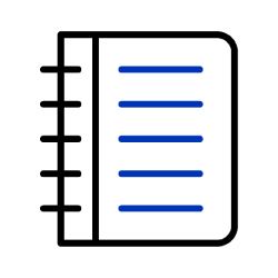 spiral notebook with five lines representing copy listed on the page